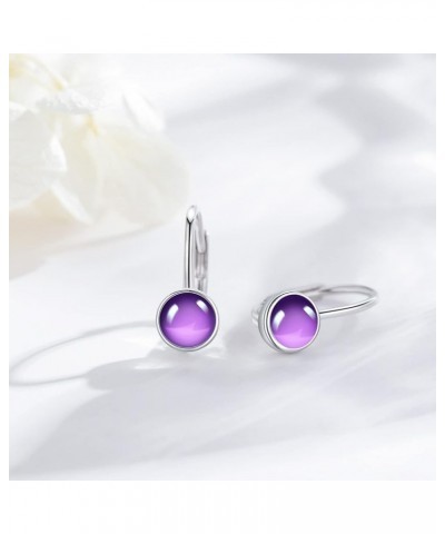 Birthstone Earrings 7mm Egg Shape Cut 925 Sterling Silver Leverback Drop Earrings Birthstone Jewelry Gifts for Women Girls Ju...