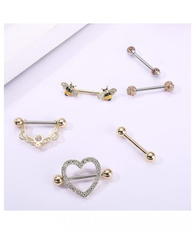 6 Pairs 14G Nipple Rings for Women 316L Stainless Steel Heart Butterfly Moon CZ Flower Barbell Nipple Rings Set Cute Nippleri...