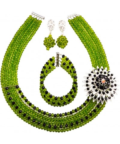 5 Rows Nigerian Beaded Jewelry Set Women African Wedding Beads Crystal Necklace and Earrings Olive Green and Black $18.19 Jew...