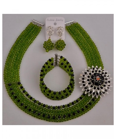 5 Rows Nigerian Beaded Jewelry Set Women African Wedding Beads Crystal Necklace and Earrings Olive Green and Black $18.19 Jew...