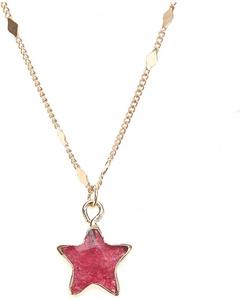 Star Shape Pendant Necklace - Natural Stone Gold Tone Metal Chain Necklaces for Women and Girl Burgundy $6.00 Necklaces