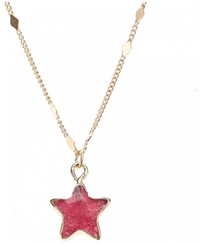 Star Shape Pendant Necklace - Natural Stone Gold Tone Metal Chain Necklaces for Women and Girl Burgundy $6.00 Necklaces