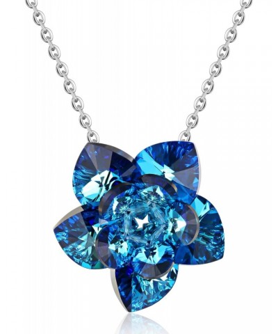 Lotus Flower Pendant Necklace Handmade with Swarovski Crystal,Blue Heart Gemstones Jewelry $17.35 Necklaces