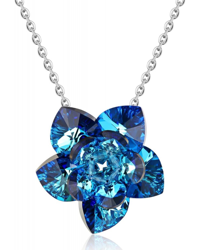 Lotus Flower Pendant Necklace Handmade with Swarovski Crystal,Blue Heart Gemstones Jewelry $17.35 Necklaces