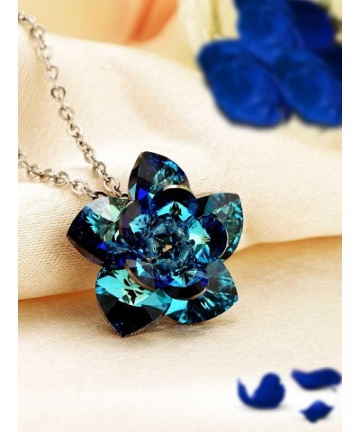 Lotus Flower Pendant Necklace Handmade with Swarovski Crystal,Blue Heart Gemstones Jewelry $17.35 Necklaces