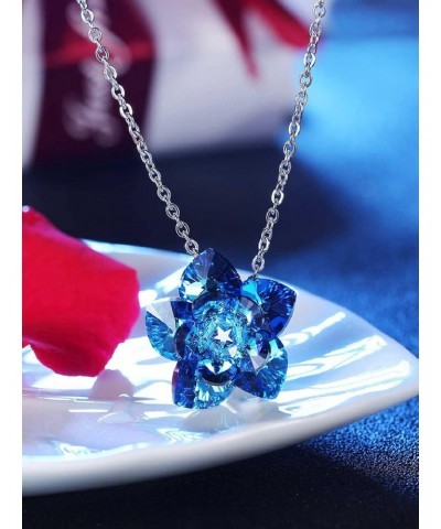 Lotus Flower Pendant Necklace Handmade with Swarovski Crystal,Blue Heart Gemstones Jewelry $17.35 Necklaces