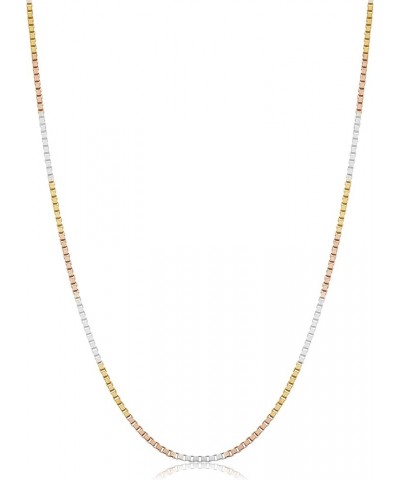 Sterling Silver and Tricolor Gold Solid Box Chain Necklace For Women (0.8 mm, 1.0 mm, 1.3 mm or 1.4 mm - Sizes from 14 to 30 ...