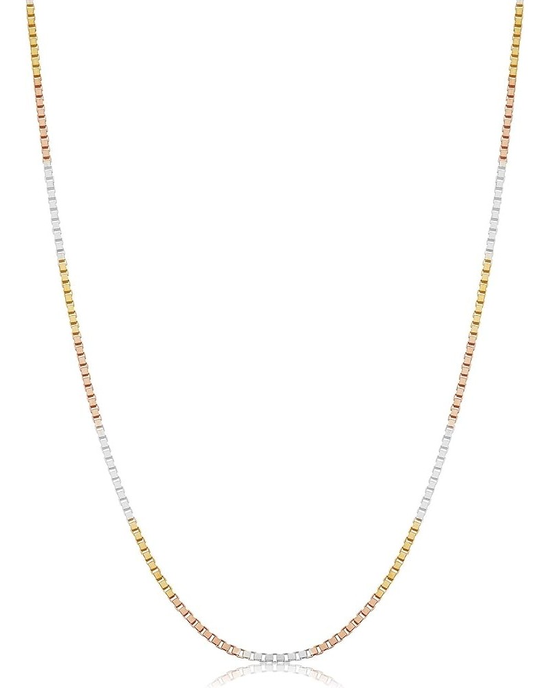 Sterling Silver and Tricolor Gold Solid Box Chain Necklace For Women (0.8 mm, 1.0 mm, 1.3 mm or 1.4 mm - Sizes from 14 to 30 ...