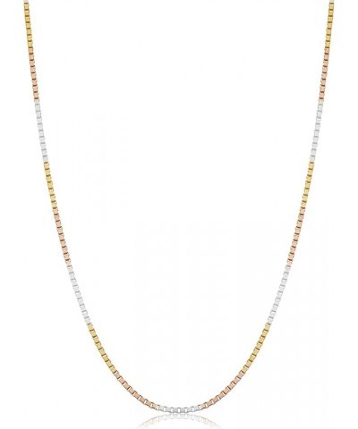 Sterling Silver and Tricolor Gold Solid Box Chain Necklace For Women (0.8 mm, 1.0 mm, 1.3 mm or 1.4 mm - Sizes from 14 to 30 ...