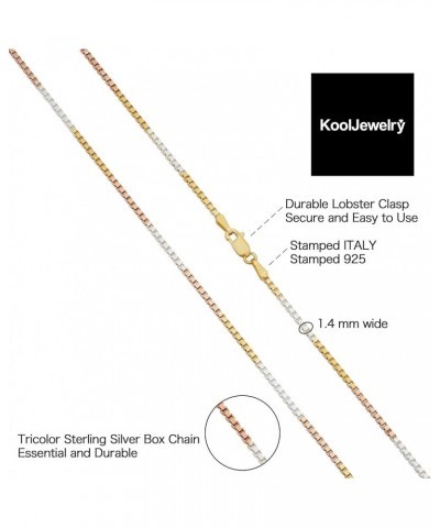 Sterling Silver and Tricolor Gold Solid Box Chain Necklace For Women (0.8 mm, 1.0 mm, 1.3 mm or 1.4 mm - Sizes from 14 to 30 ...