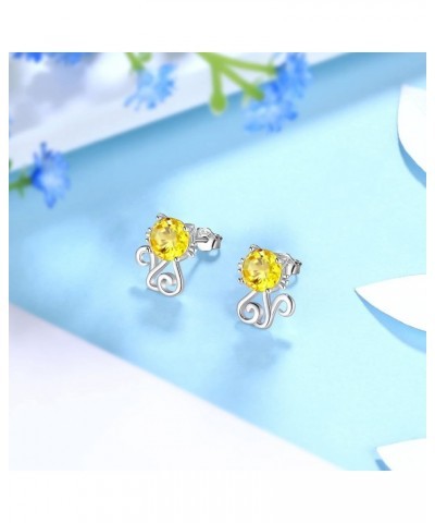 925 Sterling Silver Sparkling Crystal Cute Cat Necklace Cute Kitten Cat Earrings Adjustable Cute Cat Ring Animal Cat with Zir...