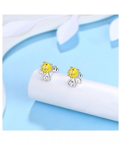 925 Sterling Silver Sparkling Crystal Cute Cat Necklace Cute Kitten Cat Earrings Adjustable Cute Cat Ring Animal Cat with Zir...