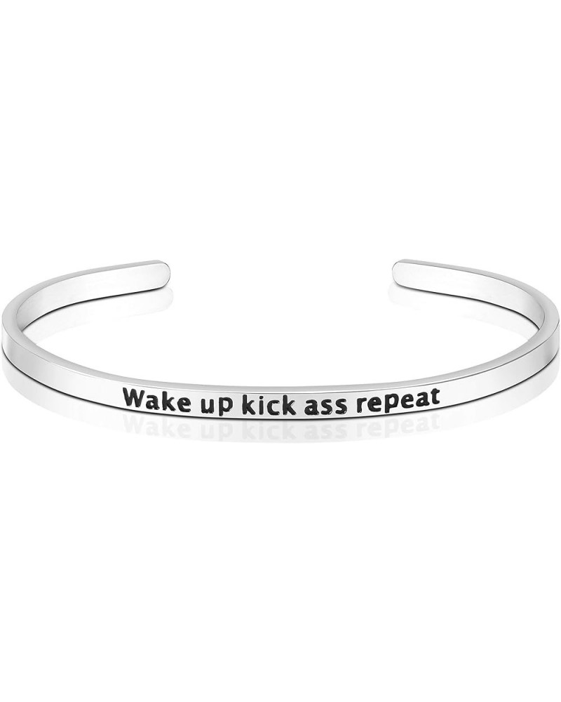 Encouragement Gifts Bracelet Cuff Bangle Women Mantra Quote Stainless Steel Silver Wake up kick ass repeat $11.99 Bracelets