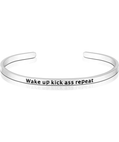 Encouragement Gifts Bracelet Cuff Bangle Women Mantra Quote Stainless Steel Silver Wake up kick ass repeat $11.99 Bracelets