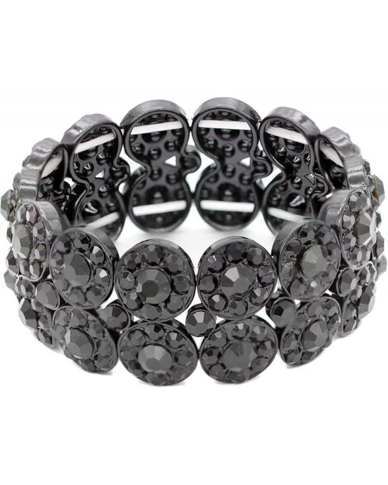 2 Rows Rhinestone Stretch Bracelet Evening Party Jewelry 7” Jet Black $8.39 Bracelets