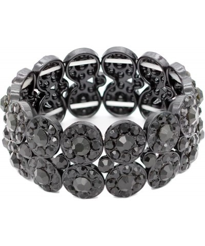 2 Rows Rhinestone Stretch Bracelet Evening Party Jewelry 7” Jet Black $8.39 Bracelets