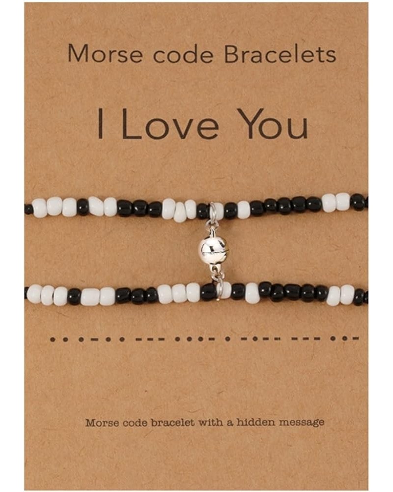 2Pcs Handmade Morse Code I Love You Couple Matching Bracelet Set for Women Men Girl Boy Lover Boyfriend Girlfriend Best Frien...