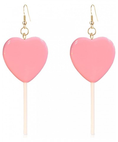 Sweet Cute Heart Candy Lollipop Earrings Funny Cartoon Heart-shaped Lollipop Drop Candy Earring Resin Peach Lollipop Dangle E...