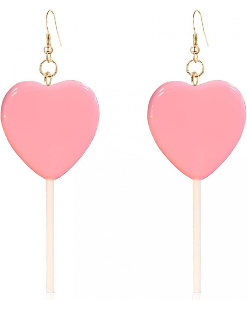 Sweet Cute Heart Candy Lollipop Earrings Funny Cartoon Heart-shaped Lollipop Drop Candy Earring Resin Peach Lollipop Dangle E...