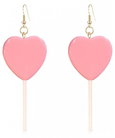 Sweet Cute Heart Candy Lollipop Earrings Funny Cartoon Heart-shaped Lollipop Drop Candy Earring Resin Peach Lollipop Dangle E...