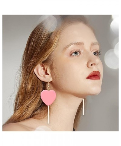 Sweet Cute Heart Candy Lollipop Earrings Funny Cartoon Heart-shaped Lollipop Drop Candy Earring Resin Peach Lollipop Dangle E...