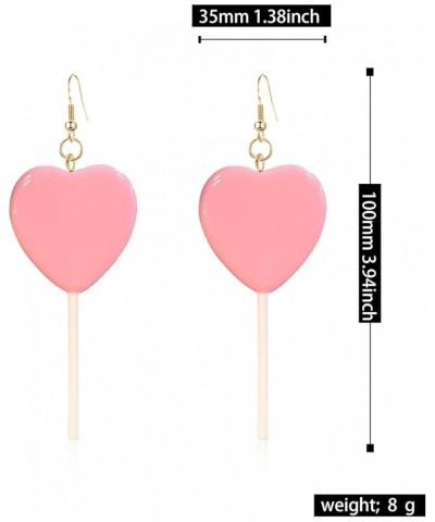 Sweet Cute Heart Candy Lollipop Earrings Funny Cartoon Heart-shaped Lollipop Drop Candy Earring Resin Peach Lollipop Dangle E...