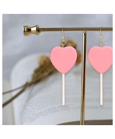 Sweet Cute Heart Candy Lollipop Earrings Funny Cartoon Heart-shaped Lollipop Drop Candy Earring Resin Peach Lollipop Dangle E...