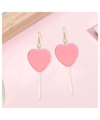 Sweet Cute Heart Candy Lollipop Earrings Funny Cartoon Heart-shaped Lollipop Drop Candy Earring Resin Peach Lollipop Dangle E...