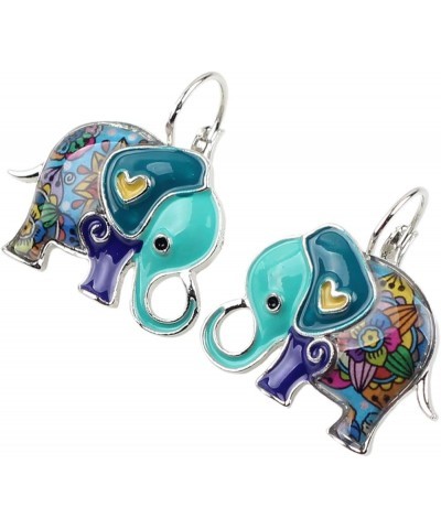 Enamel Alloy Jungle Elephant Earrings Dangle Stud French Clip Fashion Jewelry For Women Girls Charm Gift Navy $9.27 Earrings