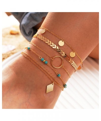 Anklets for Women Waterproof, 18k Gold Plated Anklet Bracelets for Women Adjustable Cuban Figaro Link Chain Beach Set Layered...