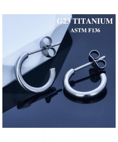 2 Pair G23 Titanium Small Open C Hoop Earrings,Lightweight Hypoallergenic Cubic Zirconia Huggie Earrings for Women Girls Sens...