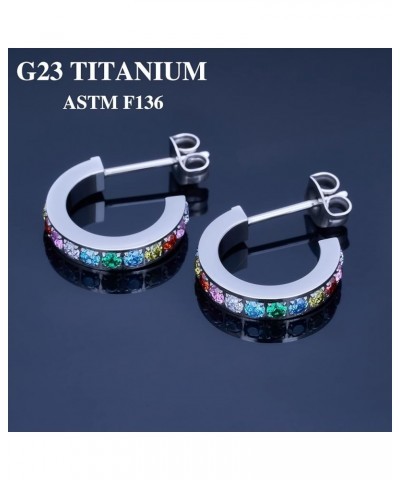 2 Pair G23 Titanium Small Open C Hoop Earrings,Lightweight Hypoallergenic Cubic Zirconia Huggie Earrings for Women Girls Sens...