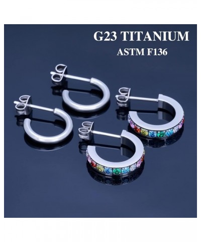 2 Pair G23 Titanium Small Open C Hoop Earrings,Lightweight Hypoallergenic Cubic Zirconia Huggie Earrings for Women Girls Sens...