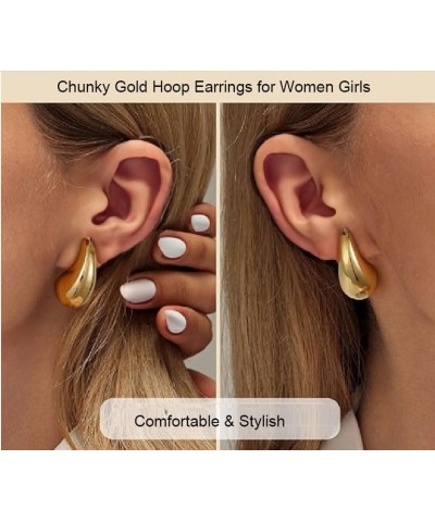 Chunky Gold Hoop Teardrop Earrings for Women - Lightweight Waterdrop Hollow Hoops with Hypoallergenic Gold Plating. Fashion J...