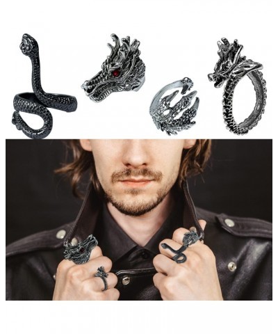 Gothic Ring 15Pcs Vintage Punk Rings for Men Women Snake Ring Dragon Open Rings Set Knuckle Stacking Ring Boho Finger Knuckle...