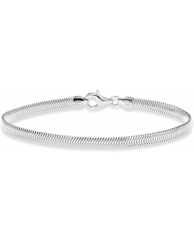 925 Sterling Silver Italian Solid 4mm Domed Herringbone Snake Chain Link Bracelet for Women Men, Made in Italy Length 7 Inch ...