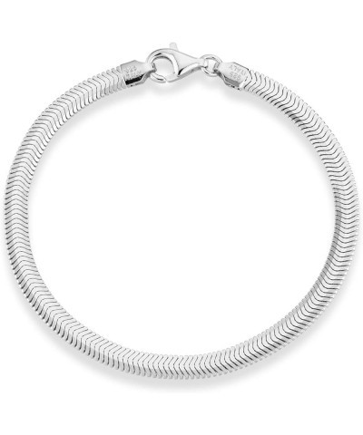 925 Sterling Silver Italian Solid 4mm Domed Herringbone Snake Chain Link Bracelet for Women Men, Made in Italy Length 7 Inch ...