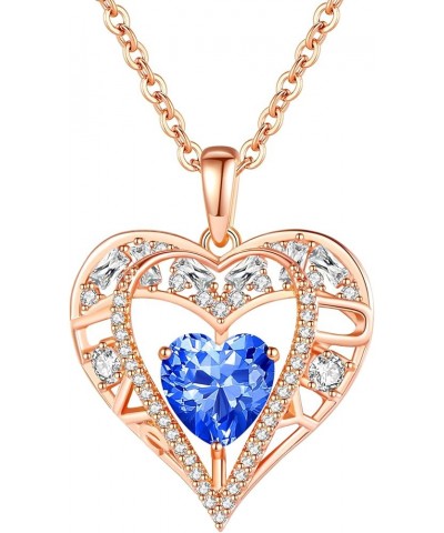 5 Heart Crystal Necklace 18K Rose Gold Plated - Pendant with 18"+2" 925 Sterling Silver Chain - Birthstone Jewelry for Women ...