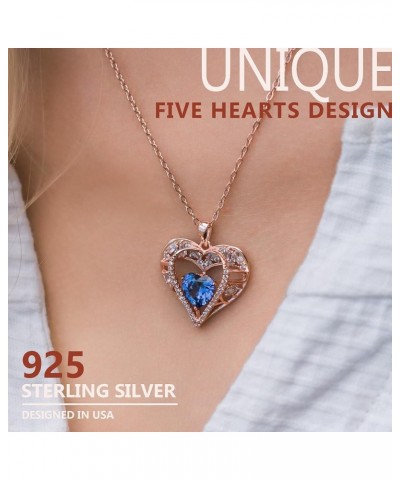 5 Heart Crystal Necklace 18K Rose Gold Plated - Pendant with 18"+2" 925 Sterling Silver Chain - Birthstone Jewelry for Women ...