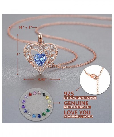 5 Heart Crystal Necklace 18K Rose Gold Plated - Pendant with 18"+2" 925 Sterling Silver Chain - Birthstone Jewelry for Women ...