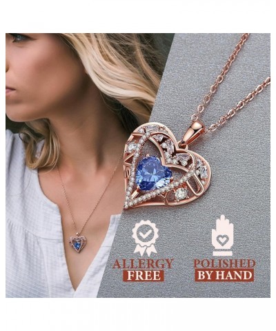 5 Heart Crystal Necklace 18K Rose Gold Plated - Pendant with 18"+2" 925 Sterling Silver Chain - Birthstone Jewelry for Women ...