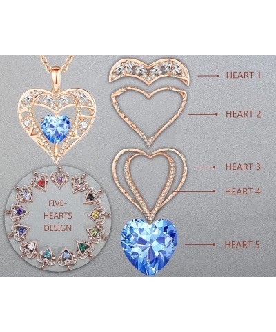 5 Heart Crystal Necklace 18K Rose Gold Plated - Pendant with 18"+2" 925 Sterling Silver Chain - Birthstone Jewelry for Women ...