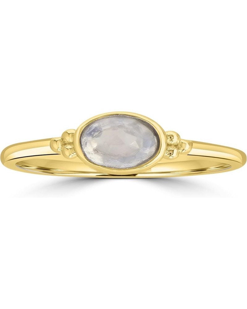 East-West 14k Gold over Sterling Silver Genuine Gemstone Stackable Solitaire Bezel Ring, Sizes 6-8 7 Yellow Gold Over Sterlin...