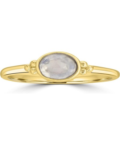 East-West 14k Gold over Sterling Silver Genuine Gemstone Stackable Solitaire Bezel Ring, Sizes 6-8 7 Yellow Gold Over Sterlin...