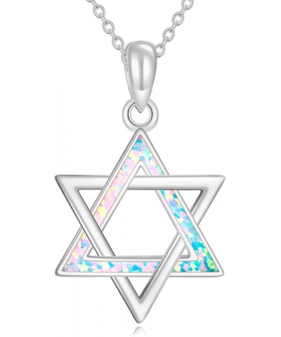 Star of David Necklace 925 Sterling Silver Jewish Star of David Pendant Necklace Opal Jewelry Gifts for Women Girl White gold...