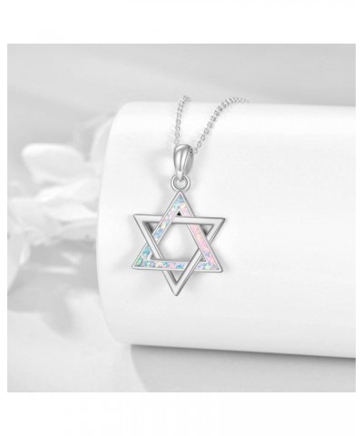 Star of David Necklace 925 Sterling Silver Jewish Star of David Pendant Necklace Opal Jewelry Gifts for Women Girl White gold...