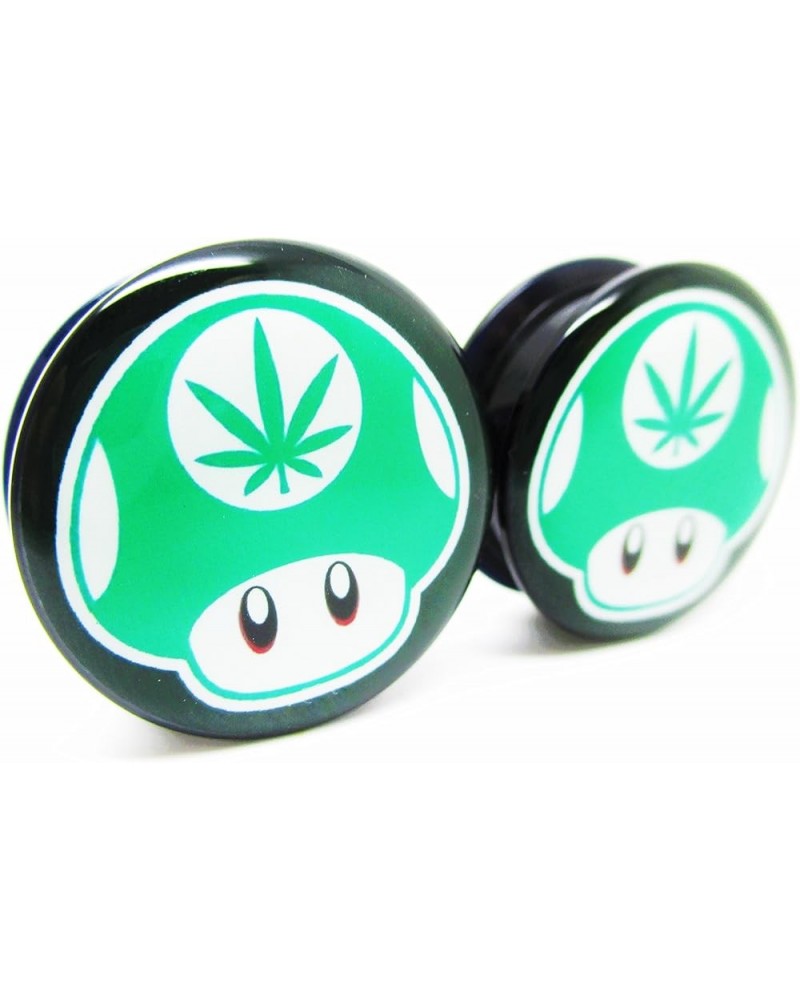 Green 1-Up Mushroom Pot Leaf Ear Plugs - Acrylic Screw-On - 10 Sizes Pair* 9/16" (14mm) $11.59 Body Jewelry