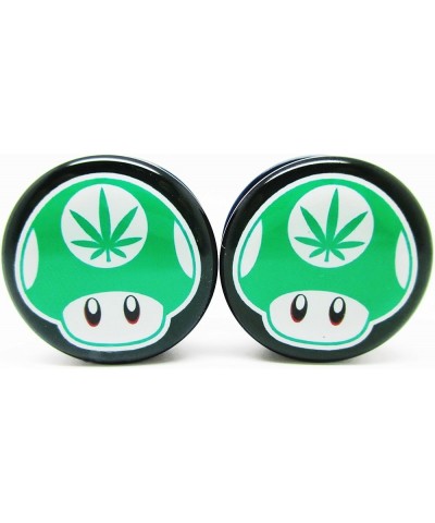 Green 1-Up Mushroom Pot Leaf Ear Plugs - Acrylic Screw-On - 10 Sizes Pair* 9/16" (14mm) $11.59 Body Jewelry