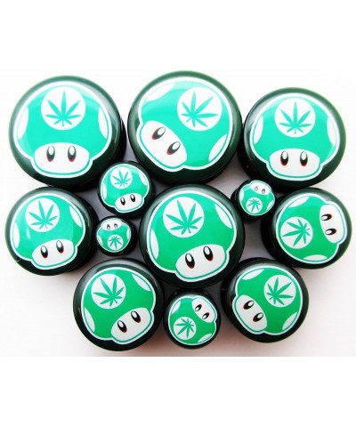 Green 1-Up Mushroom Pot Leaf Ear Plugs - Acrylic Screw-On - 10 Sizes Pair* 9/16" (14mm) $11.59 Body Jewelry