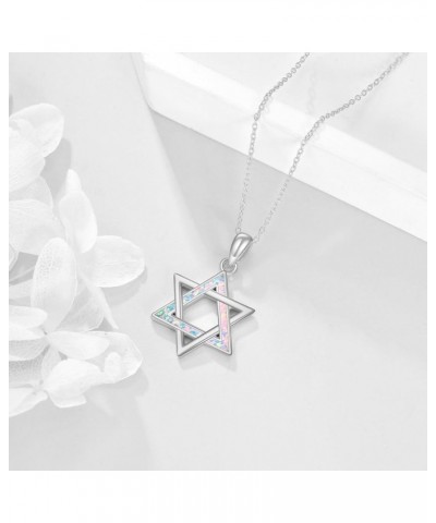 Star of David Necklace 925 Sterling Silver Jewish Star of David Pendant Necklace Opal Jewelry Gifts for Women Girl White gold...